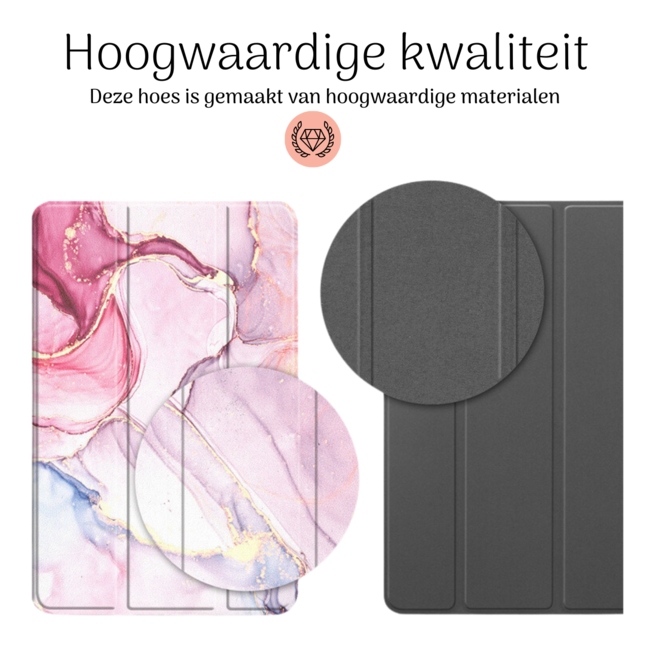 Hoozey - Book Case geschikt voor Samsung Galaxy Tab S9 Ultra (2023) - 14.6 inch - Sleep cover - Marmer print - Roze