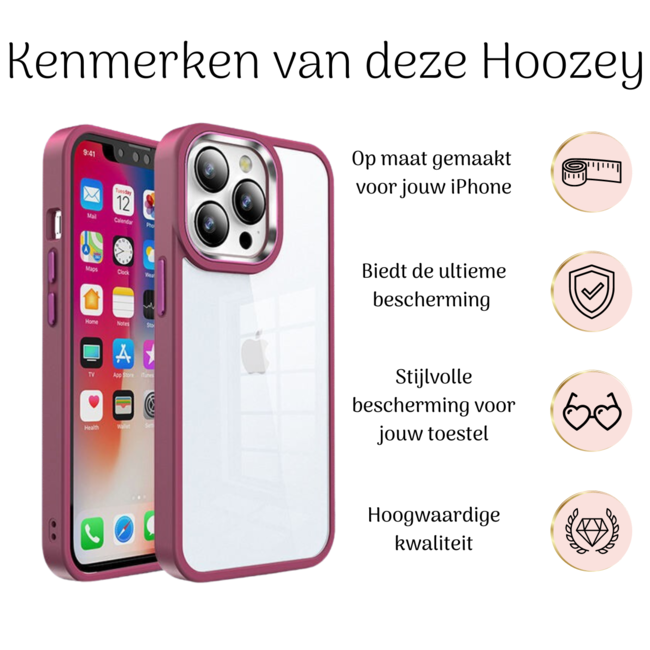 Hoozey - Hoesje geschikt voor Apple iPhone 15 Pro - Clear Case - Donker Rood