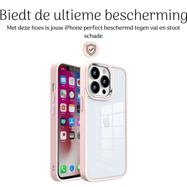 Hoozey - Hoesje geschikt voor Apple iPhone 15 Pro - Clear Case - Licht Roze