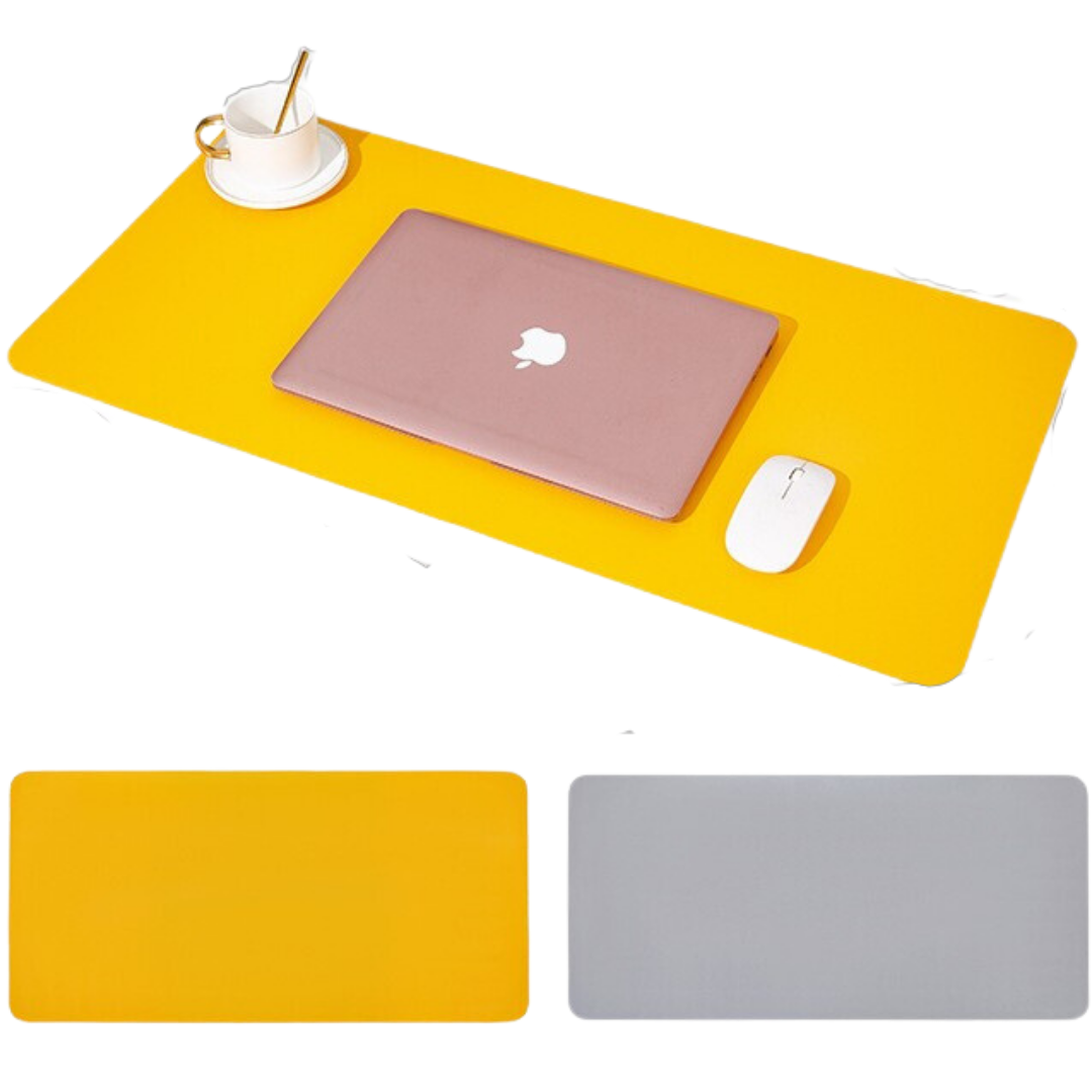 Muismat XL - Bureau Onderlegger - Muismatten - Anti Slip - 60x30 cm - Kunstleer - Geel/Grijs afbeelding