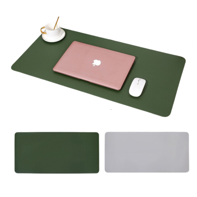 Muismat XL - Bureau Onderlegger - Muismatten - Anti Slip - 70x35 cm - Kunstleer - Donker Groen/Grijs