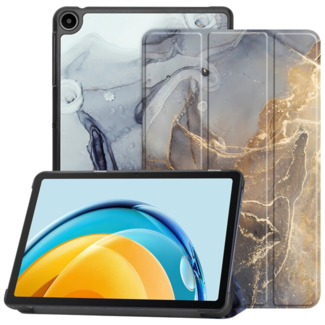 Hoozey Hoozey - Book Case geschikt voor Samsung Galaxy Tab S9+ (2023) - 12.4 inch - Sleep cover - Marmer print - Grijs / Goud