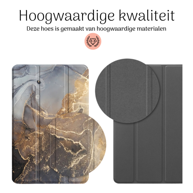 Hoozey - Book Case geschikt voor Samsung Galaxy Tab S9 Ultra (2023) - 14.6 inch - Sleep cover - Marmer print - Grijs / Goud