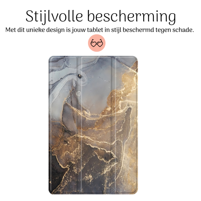 Hoozey - Book Case geschikt voor Samsung Galaxy Tab S9 Ultra (2023) - 14.6 inch - Sleep cover - Marmer print - Grijs / Goud