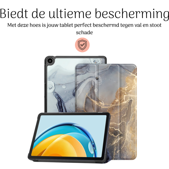 Hoozey - Book Case geschikt voor Samsung Galaxy Tab S9 Ultra (2023) - 14.6 inch - Sleep cover - Marmer print - Grijs / Goud