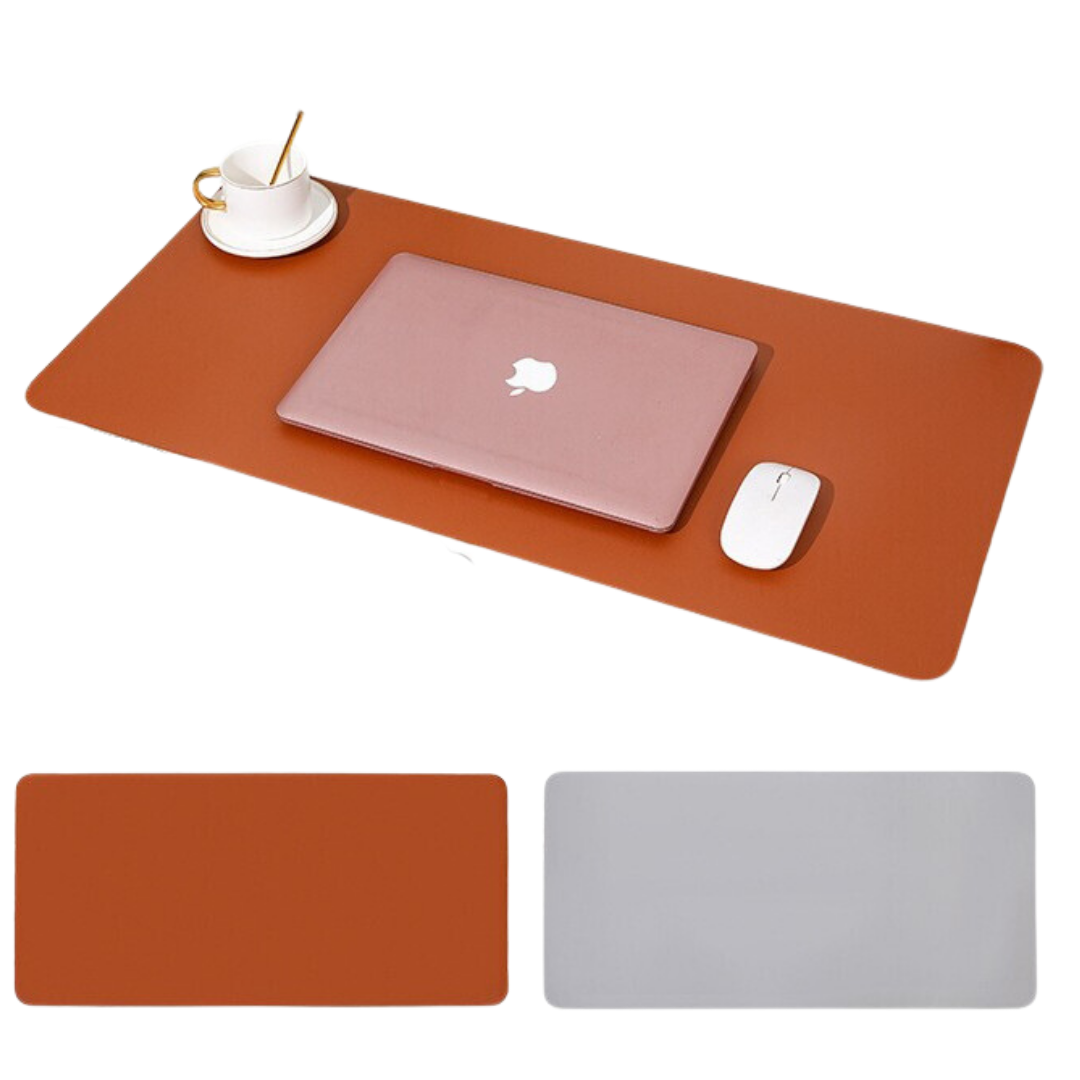 Muismat XXL - Bureau Onderlegger - Muismatten - Anti Slip - 100x50 cm - Kunstleer - Bruin/Grijs afbeelding
