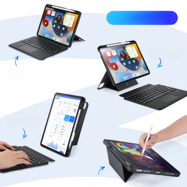 Dux Ducis - Toetsenbord hoes geschikt voor Apple iPad Pro 12.9 - Afneembaar - QWERTY - Tablet toetsenbord met touchpad - Zwart