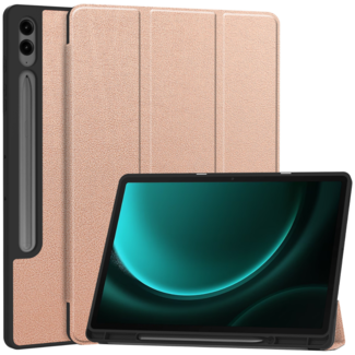 Case2go Case2go - Tablet hoes geschikt voor Samsung Galaxy Tab S9 FE Plus (2023) - Tri-fold Case - Met Pencilhouder - Rose Goud