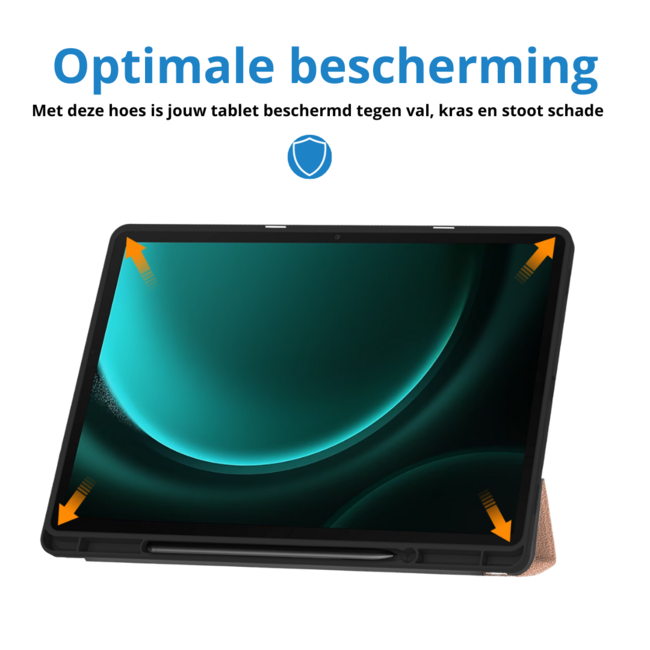 Case2go - Tablet hoes geschikt voor Samsung Galaxy Tab S9 FE Plus (2023) - Tri-fold Case - Met Pencilhouder - Rose Goud