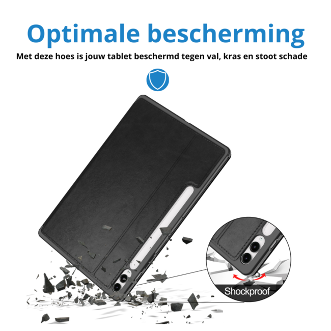 Case2go - Tablet hoes geschikt voor Samsung Galaxy Tab S9 FE Plus (2023) - Business Wallet Book Case - Auto Wake/Sleep functie - Zwart