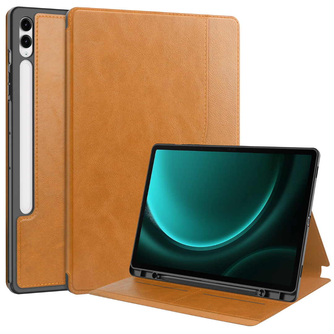 Case2go - Tablet hoes geschikt voor Samsung Galaxy Tab S9 FE Plus (2023) - Business Wallet Book Case - Auto Wake/Sleep functie - Bruin afbeelding