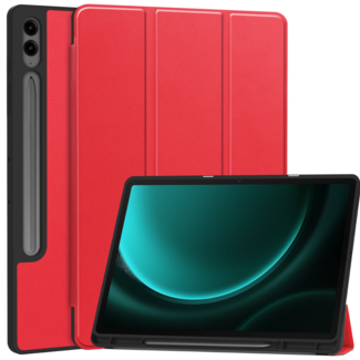 Case2go Case2go - Tablet hoes geschikt voor Samsung Galaxy Tab S9 FE Plus (2023) - Tri-fold Case - Met Pencilhouder - Rood
