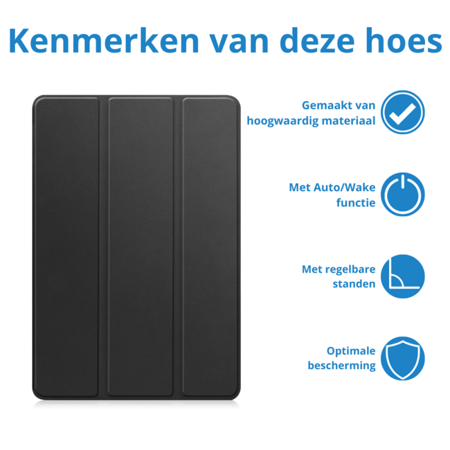 Case2go - Tablet hoes geschikt voor Samsung Galaxy Tab S9 FE (2023) - Tri-fold Case - Met Pencilhouder - Zwart