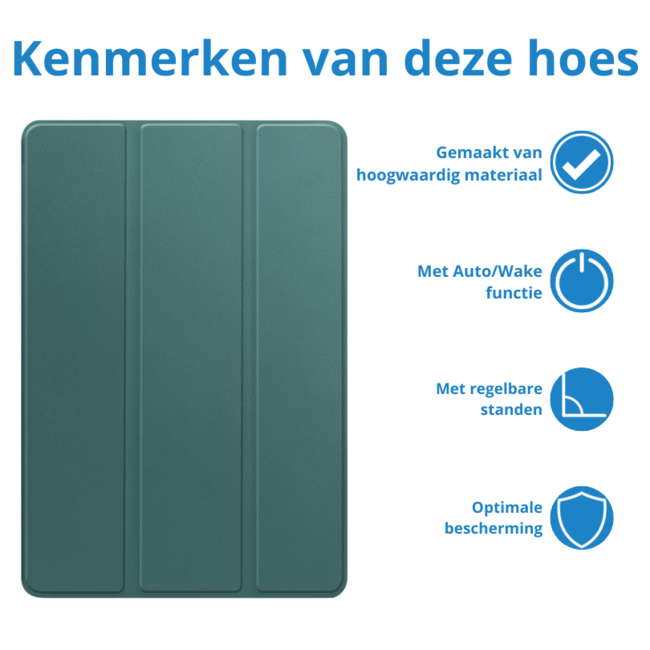 Case2go - Tablet hoes geschikt voor Samsung Galaxy Tab S9 FE (2023) - Tri-fold Case - Met Pencilhouder - Donker Groen