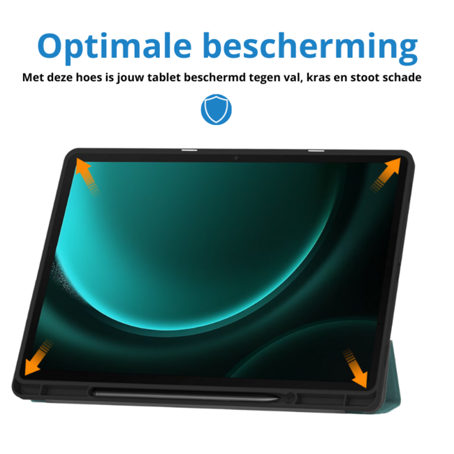 Case2go - Tablet hoes geschikt voor Samsung Galaxy Tab S9 FE (2023) - Tri-fold Case - Met Pencilhouder - Donker Groen