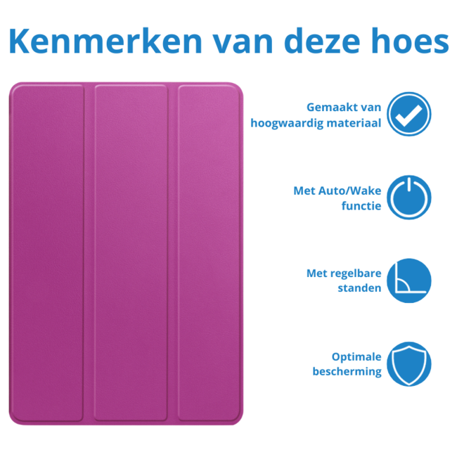 Case2go - Tablet hoes geschikt voor Samsung Galaxy Tab S9 FE (2023) - Tri-fold Case - Met Pencilhouder - Paars