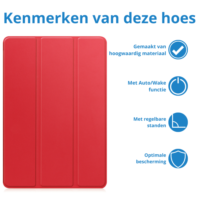 Case2go - Tablet hoes geschikt voor Samsung Galaxy Tab S9 FE (2023) - Tri-fold Case - Met Pencilhouder - Rood