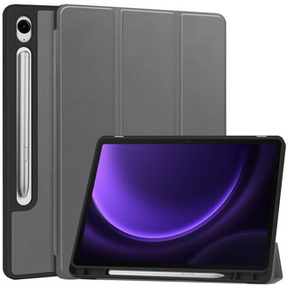 Case2go Case2go - Tablet hoes geschikt voor Samsung Galaxy Tab S9 FE (2023) - Tri-fold Case - Met Pencilhouder - Grijs