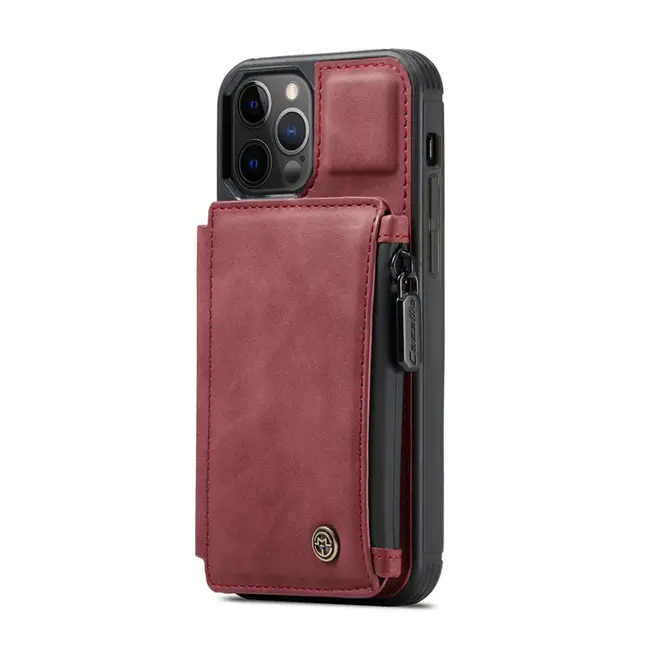 CaseMe - Telefoonhoesje geschikt voor Apple iPhone 15 Pro - Back Cover - Met Pasjeshouder - Donker Roze