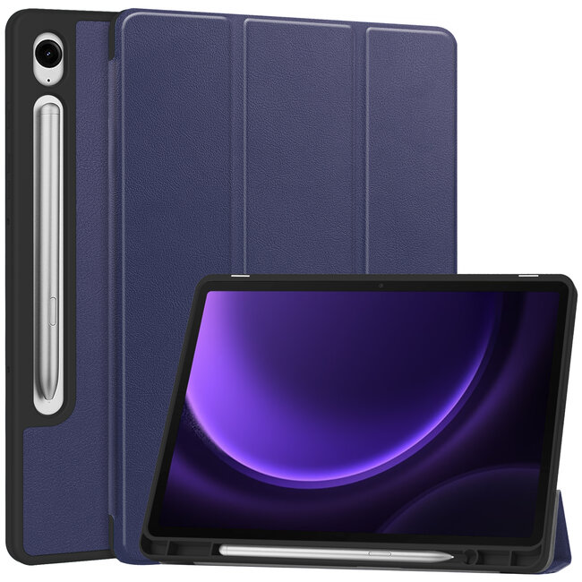 Case2go - Tablet hoes geschikt voor Samsung Galaxy Tab S9 FE (2023) - Tri-fold Case - Met Pencilhouder - Donker Blauw