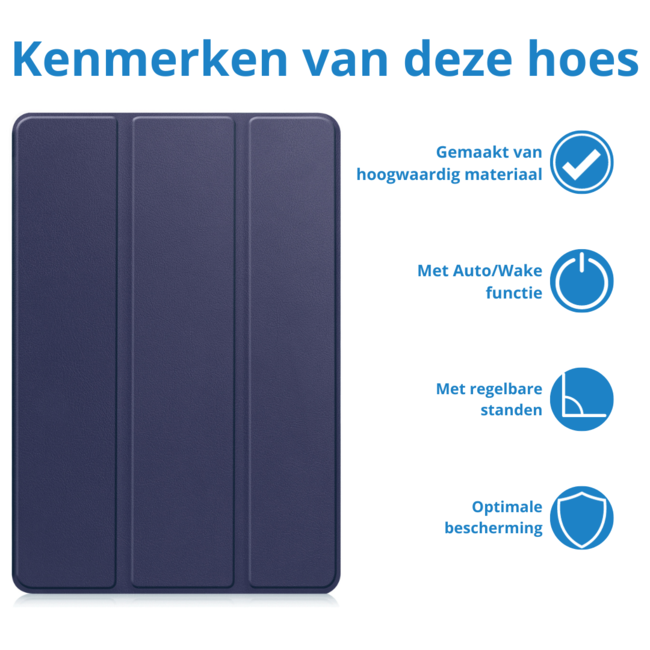 Case2go - Tablet hoes geschikt voor Samsung Galaxy Tab S9 FE (2023) - Tri-fold Case - Met Pencilhouder - Donker Blauw