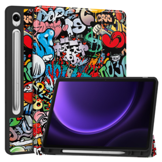 Case2go Case2go - Tablet hoes geschikt voor Samsung Galaxy Tab S9 FE (2023) - Tri-fold Case - Met Pencilhouder - Graffiti