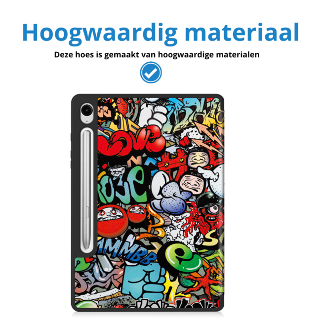 Case2go - Tablet hoes geschikt voor Samsung Galaxy Tab S9 FE (2023) - Tri-fold Case - Met Pencilhouder - Graffiti
