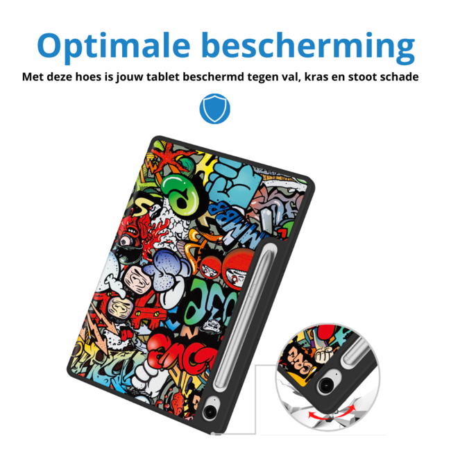 Case2go - Tablet hoes geschikt voor Samsung Galaxy Tab S9 FE (2023) - Tri-fold Case - Met Pencilhouder - Graffiti