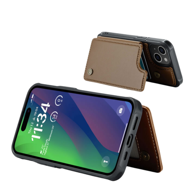 CaseMe - Telefoonhoesje geschikt voor iPhone 15 Plus - Back Cover met RFID Pasjeshouder - Bruin