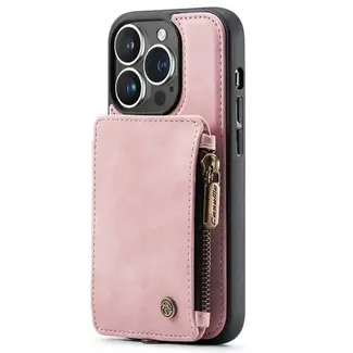 CaseMe CaseMe - Telefoonhoesje geschikt voor Apple iPhone 15 Pro Max - Back Cover - Met Pasjeshouder - Licht Roze
