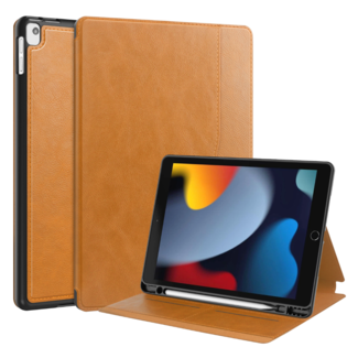 Case2go Case2go - Tablet hoes geschikt voor Apple iPad 10.2 (2021/2020/2019) - Business Wallet Book Case - Auto Wake/Sleep functie - Licht Bruin