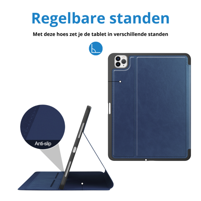 Case2go - Tablet hoes geschikt voor Apple iPad Pro 11 (2018/2022) /Air 4/5 (2020/2022) - Business Wallet Book Case met Pencilhouder - Auto Wake/Sleep functie - Donker Blauw