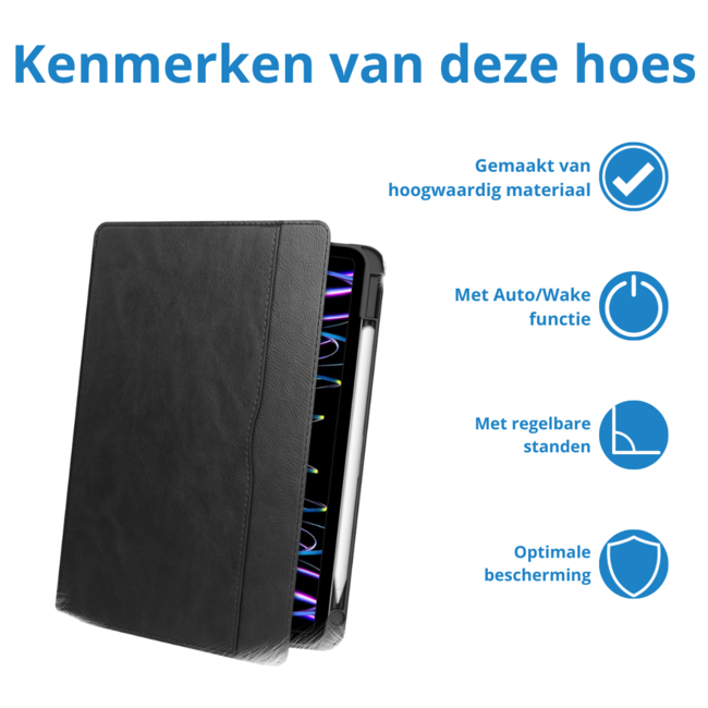 Case2go - Tablet hoes geschikt voor Apple iPad Pro 11 (2018/2022) /Air 4/5 (2020/2022) - Business Wallet Book Case met Pencilhouder - Auto Wake/Sleep functie - Zwart