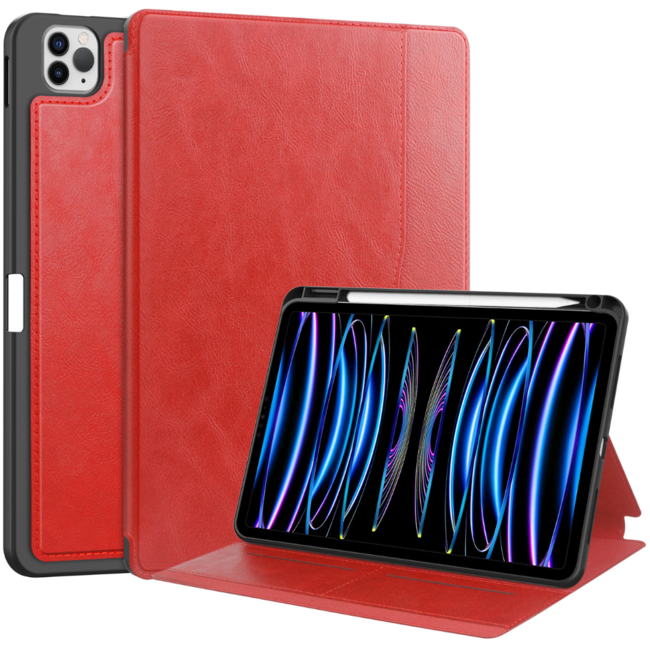 Case2go - Tablet hoes geschikt voor Apple iPad Pro 11 (2018/2022) / Air 4/5 (2020/2022) - Business Wallet Book Case met Pencilhouder - Auto Wake/Sleep functie - Rood