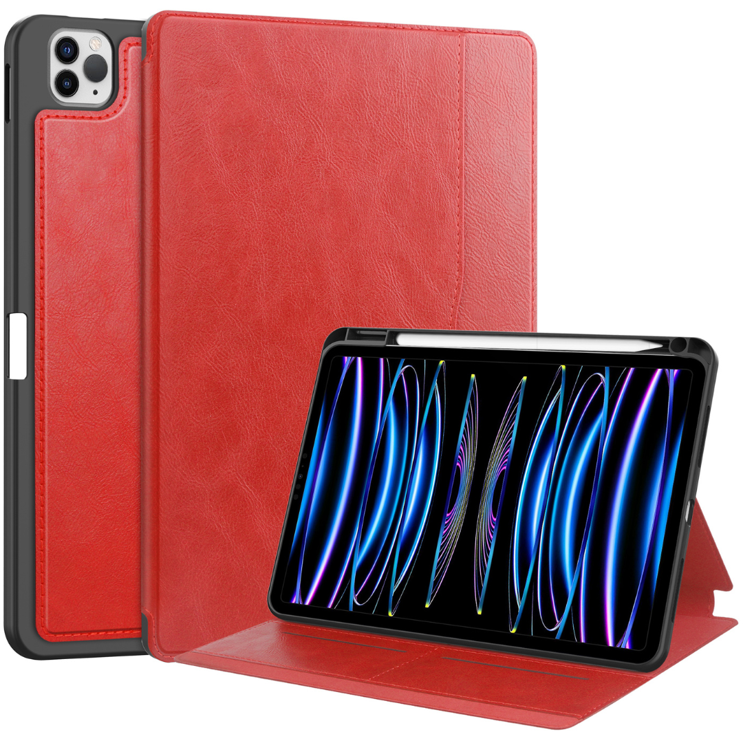 Case2go - Tablet hoes geschikt voor Apple iPad Pro 11 (2018/2022) / Air 4/5 (2020/2022) - Business Wallet Book Case met Pencilhouder - Auto Wake/Sleep functie - Rood afbeelding
