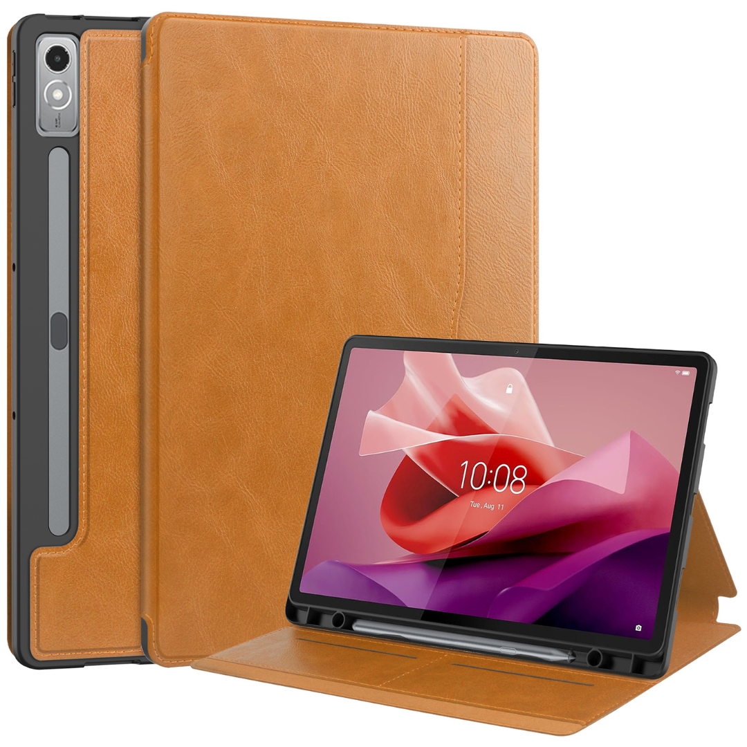 Case2go - Hoes geschikt voor Lenovo Tab P12 (2023) - Business Book Case - Auto Wake/Sleep functie - Opbergvak - Licht Bruin afbeelding