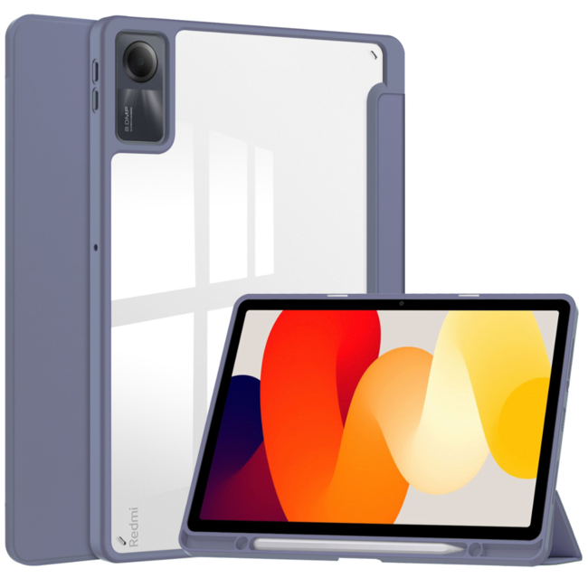 Case2go - Tablet hoes geschikt voor Xiaomi Redmi Pad SE (2023) - Acrylic Trifold case met Pencil houder - Paars