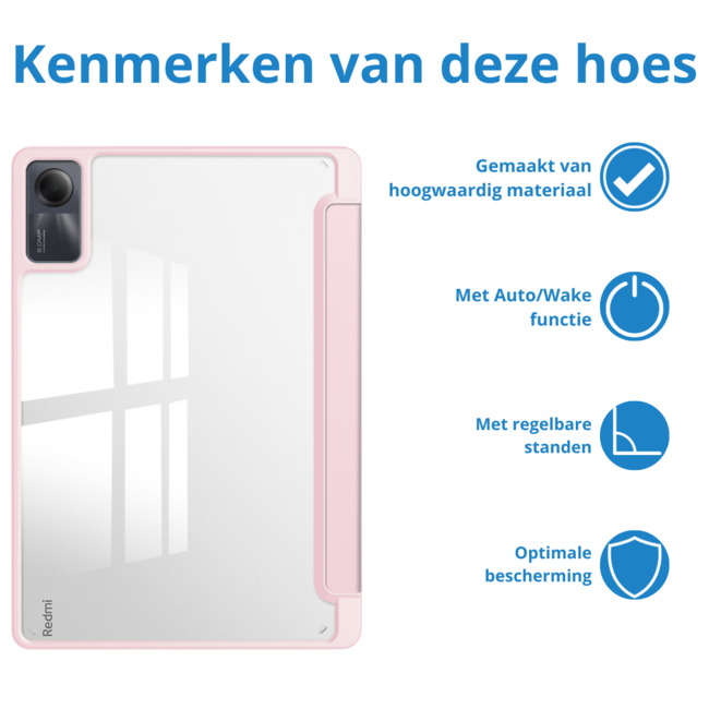 Case2go - Tablet hoes geschikt voor Xiaomi Redmi Pad SE (2023) - Acrylic Trifold case met Pencil houder - Licht Roze