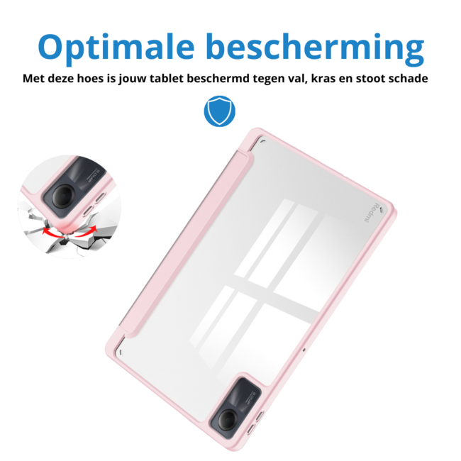 Case2go - Tablet hoes geschikt voor Xiaomi Redmi Pad SE (2023) - Acrylic Trifold case met Pencil houder - Licht Roze