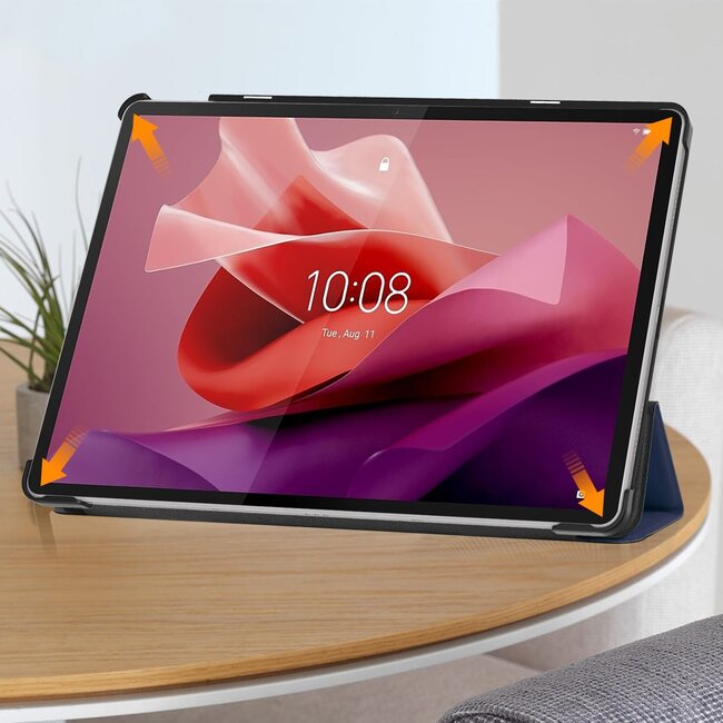 Tablethoes en Screenprotector geschikt voor Lenovo Tab P12 - Tri-fold hoes met Auto/Wake functie - Blauw
