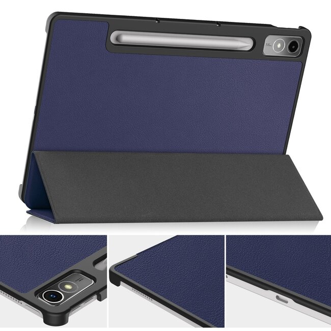 Tablethoes en Screenprotector geschikt voor Lenovo Tab P12 - Tri-fold hoes met Auto/Wake functie - Blauw
