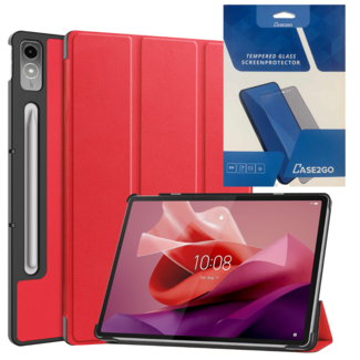 Case2go Tablethoes en Screenprotector geschikt voor Lenovo Tab P12 - Tri-fold hoes met Auto/Wake functie - Rood