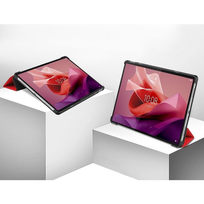 Tablethoes en Screenprotector geschikt voor Lenovo Tab P12 - Tri-fold hoes met Auto/Wake functie - Rood