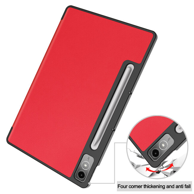 Tablethoes en Screenprotector geschikt voor Lenovo Tab P12 - Tri-fold hoes met Auto/Wake functie - Rood