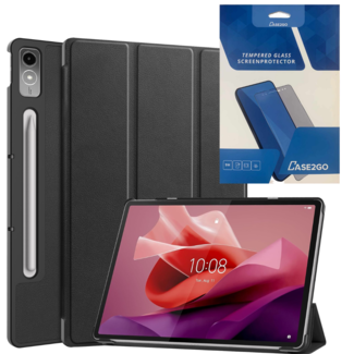 Case2go Tablethoes en Screenprotector geschikt voor Lenovo Tab P12 - Tri-fold hoes met Auto/Wake functie - Zwart