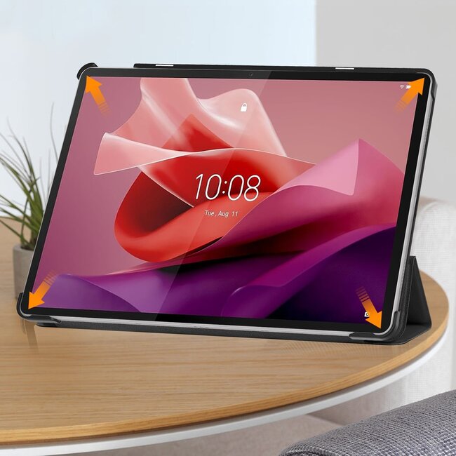 Tablethoes en Screenprotector geschikt voor Lenovo Tab P12 - Tri-fold hoes met Auto/Wake functie - Zwart