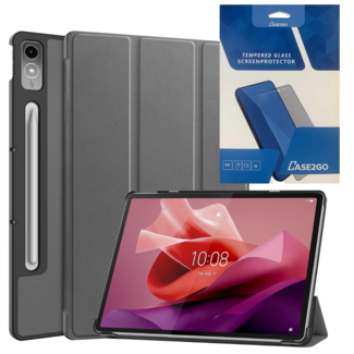 Case2go Tablethoes en Screenprotector geschikt voor Lenovo Tab P12 - Tri-fold hoes met Auto/Wake functie - Grijs