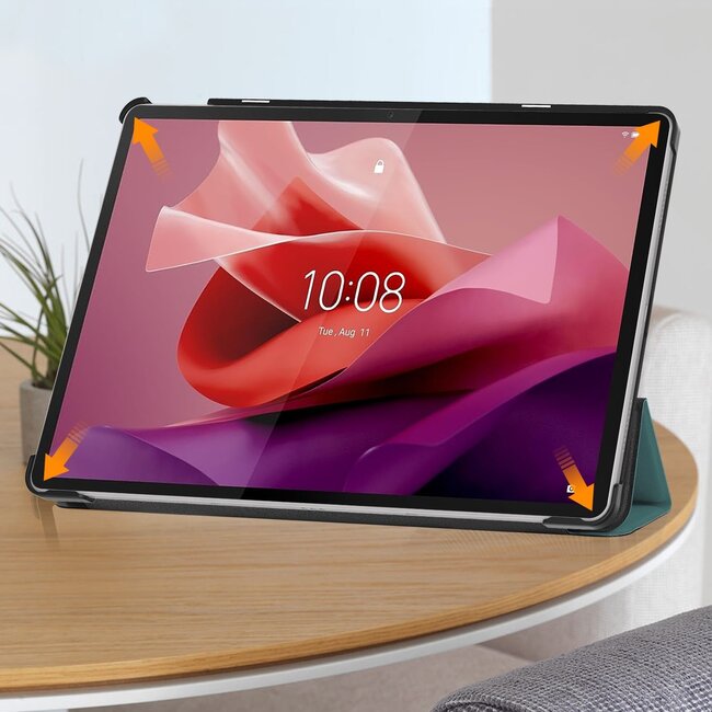 Tablethoes en Screenprotector geschikt voor Lenovo Tab P12 - Tri-fold hoes met Auto/Wake functie - Groen