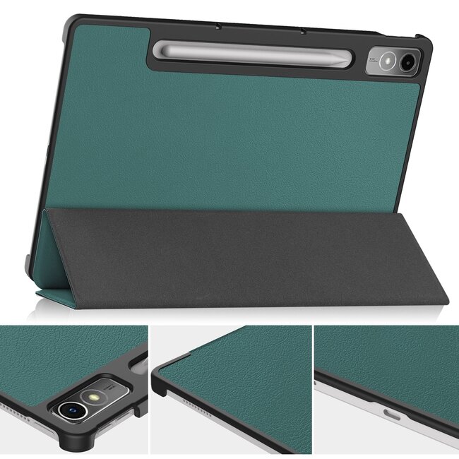 Tablethoes en Screenprotector geschikt voor Lenovo Tab P12 - Tri-fold hoes met Auto/Wake functie - Groen