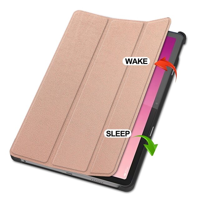 Tablethoes en Screenprotector geschikt voor Lenovo Tab P12 - Tri-fold hoes met Auto/Wake functie - Rose Goud